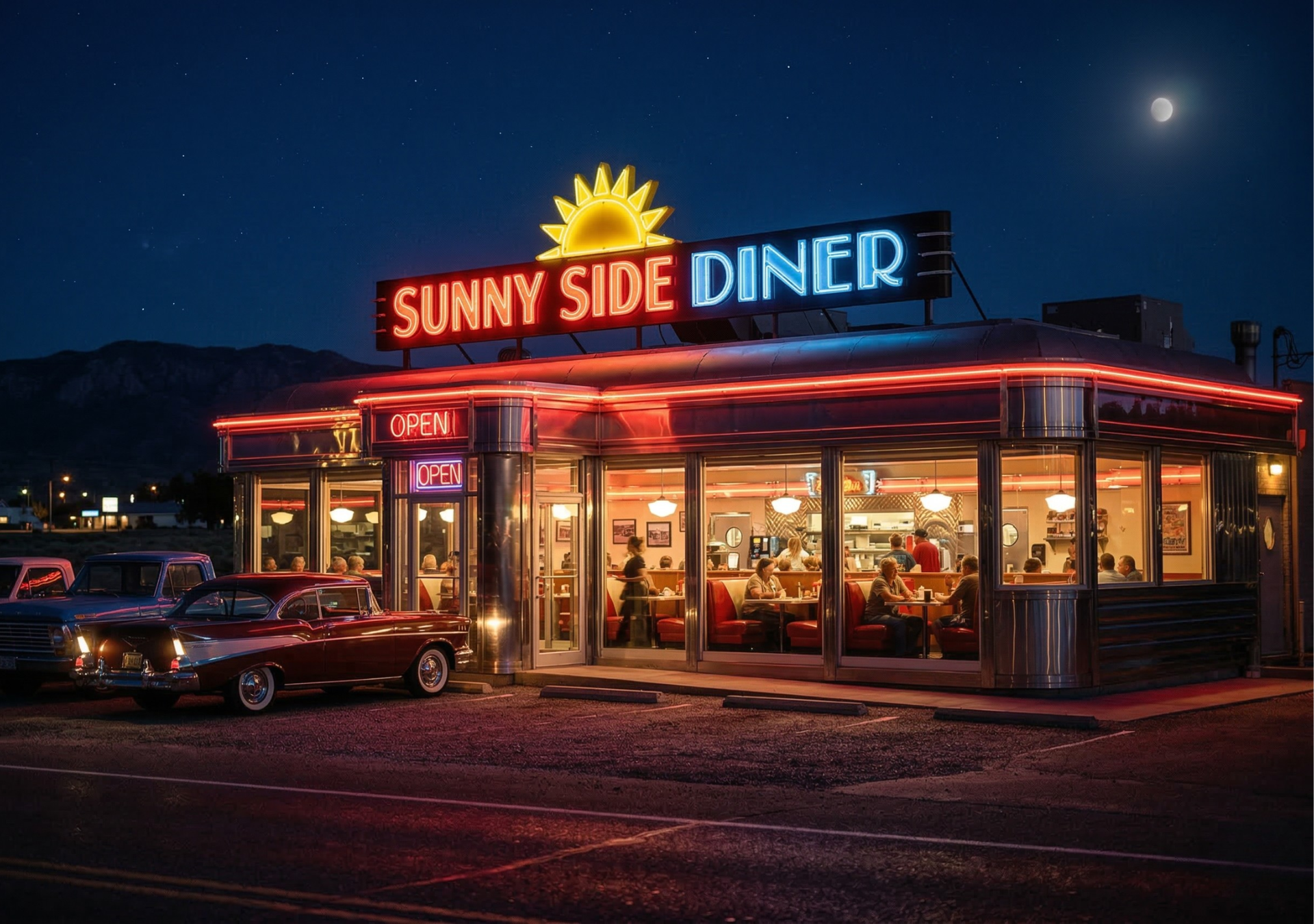 Sunnyside Diner at night